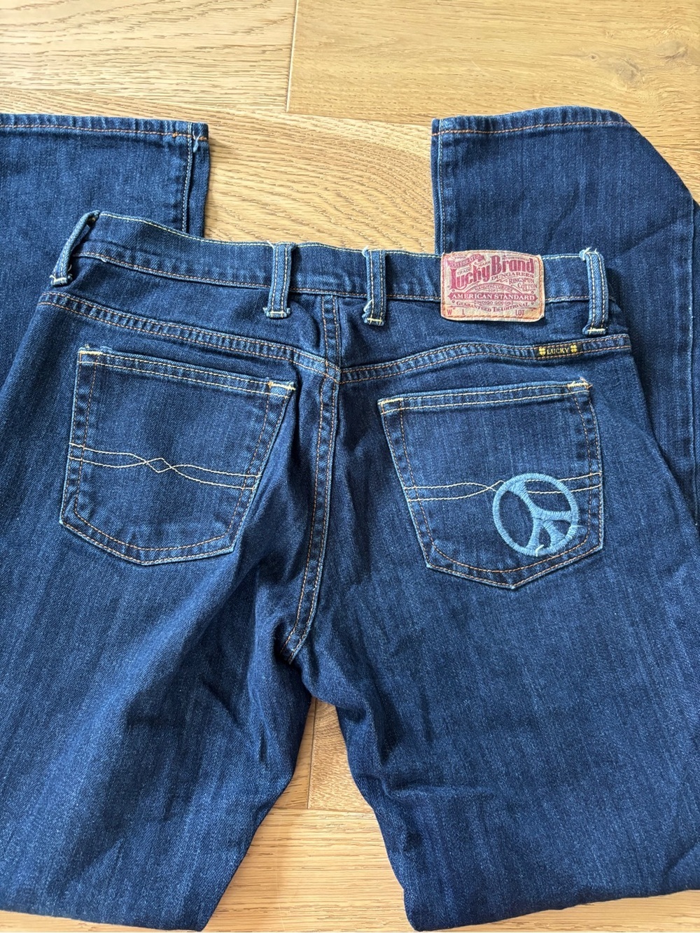 Y2k Lucky brand embroidered peace sign boot cut jeans womens 4/27